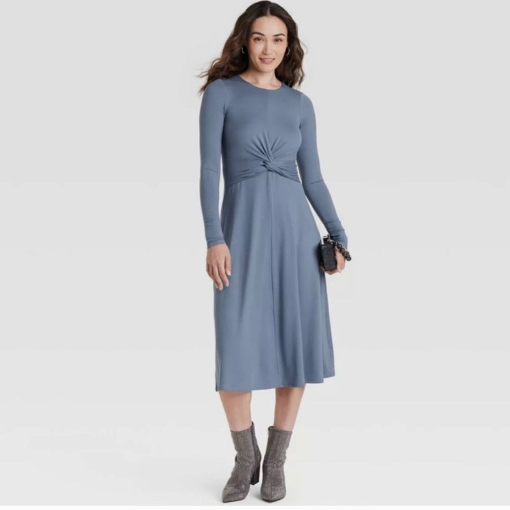 🆕️🥻a new day Long Sleeve Twist-Front Midi Dress, Sz XS